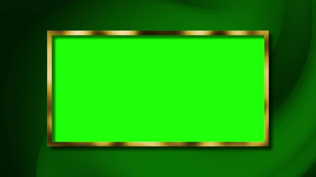 Green rectangle with gold border on dark green background, elegant and luxurious design suitable for banners, posters, and invitations. 4k animation