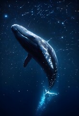 Humpback Whale in Bioluminescent Ocean