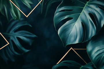 Obraz premium Tropical leaves with geometric gold accents