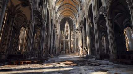 Fototapeta premium Sunlit Gothic cathedral interior