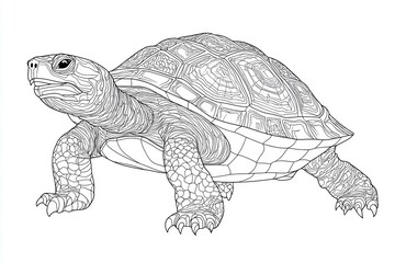 Fototapeta premium Detailed Line Drawing Of A Turtle Shell And Body