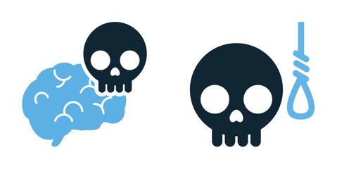 Suicidal Thought Icon Vector - Mental Health Awareness Symbol Featuring Human Head Silhouette with Exclamation and Thought Bubble for Depression, Anxiety, and Psychological Support Concepts