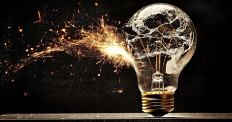 An incandescent bulb breaking, representing shock and creative spark. 