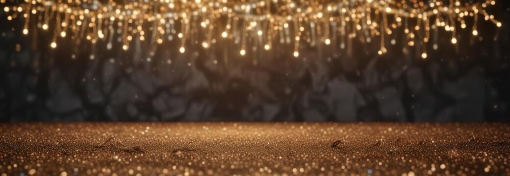 Shiny glitter backdrop with abstract Christmas lights, bright, holiday spirit