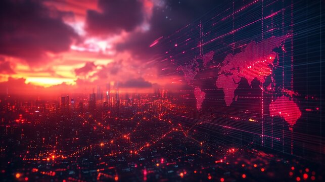 Global network sunset city