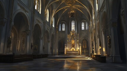Fototapeta premium Sunlit interior of a grand church