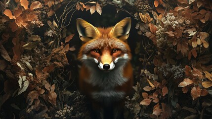 Naklejka premium There is a painting of a fox in a floral frame generative ai