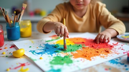 Young Child Enjoying Creative Painting With Vibrant Colors in a Fun Setting