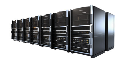 High-Performance Data Center Server Racks on transparent background 