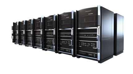 High-Performance Data Center Server Racks on transparent background