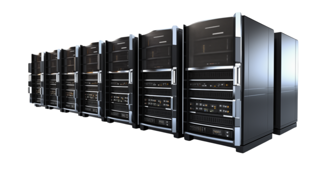 High-Performance Data Center Server Racks on transparent background  - Powered by Adobe