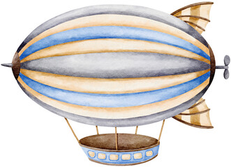 Watercolor Blue Zeppelin Blimp for Invitation Card and Nursery decoration © titaporn