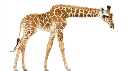Young Giraffe Standing Isolated on White Background