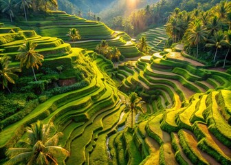 Fototapeta premium Stunning Aerial View of Tegalalang Rice Terraces, Bali - Lush Green Landscape Photography
