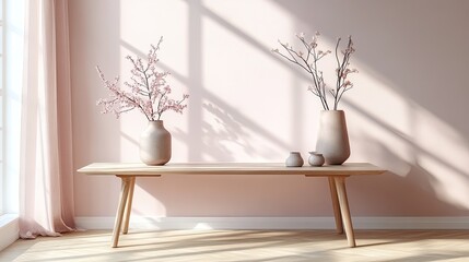 A minimalist pastel pink studio table provides a serene backdrop for product displays and creative advertising content. 
