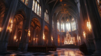 Fototapeta premium Sunlit Gothic Cathedral Interior