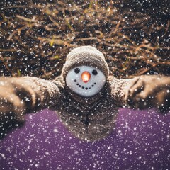 Obraz premium Joyful Snowman Winter Wonderland Selfie Snow Falling Festive Cute Holiday