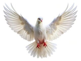 Obraz premium White Dove in Flight, Pure White Background, High-Resolution Bird Photography