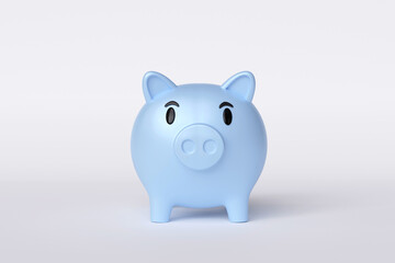 Blue pig piggy bank on white background Concept of saving money and saving money for the future.