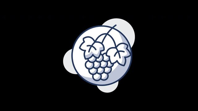 Cartoon illustration of grapes with leaves in a minimal design style.