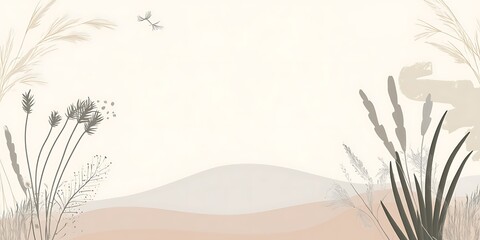 Peaceful landscape, neutral tones, grasses, hills. Website banner