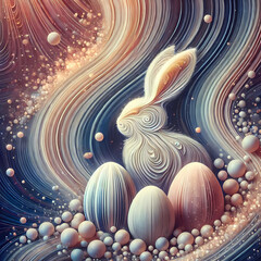abstract background.easter eggs. white rabbit. Easter.  Generated AI