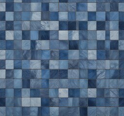 Fototapeta premium Symmetrical arrangement of small square tiles in various shades of blue, texture, background, mosaic