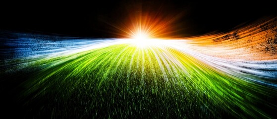 Abstract Green Grass Field Sunrise  Dynamic Grunge Texture Background