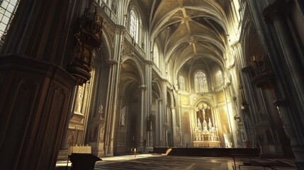 Fototapeta premium Sunlit grandeur of a cathedral interior