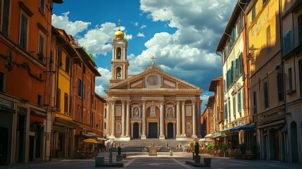 Fototapeta premium European city square with church