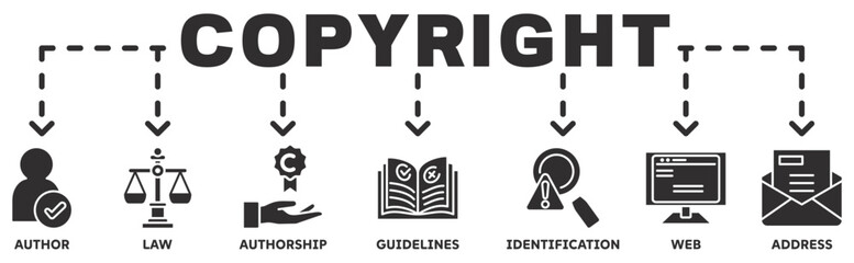 Copyright banner web icon vector illustration concept with icon of author, law, authorship, guidelines, identification, web, address