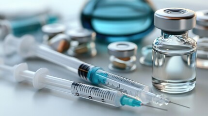 Medical Syringes and Vaccine Vials Close-Up
