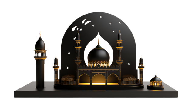 Elegant Mosque 3D Render on a transparent background 