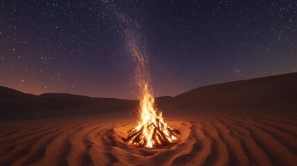 Desert Night Bonfire Under a Starry Sky