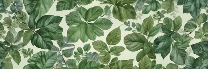 Vintage green leaves seamless pattern with faded effect, rustic, nostalgia