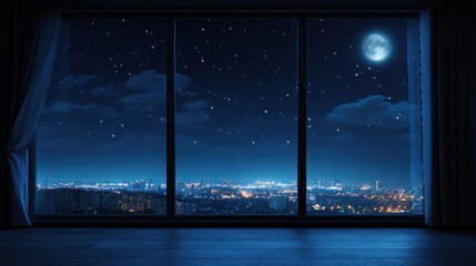 Night Cityscape View from Window