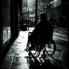 Obraz premium Solitude in the City: A Silhouette of Reflection