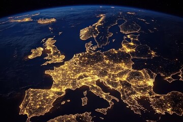 stunning city lights illuminating europe at night