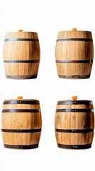 Wooden Barrels Set  Oak Wine Casks  Rustic  Vintage  Isolated