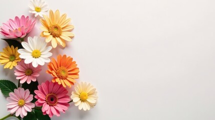 Vibrant pastel flowers arranged on a blank background, creating a delightful and cheerful floral corner design ideal for invitations, cards, or springtime announcements.