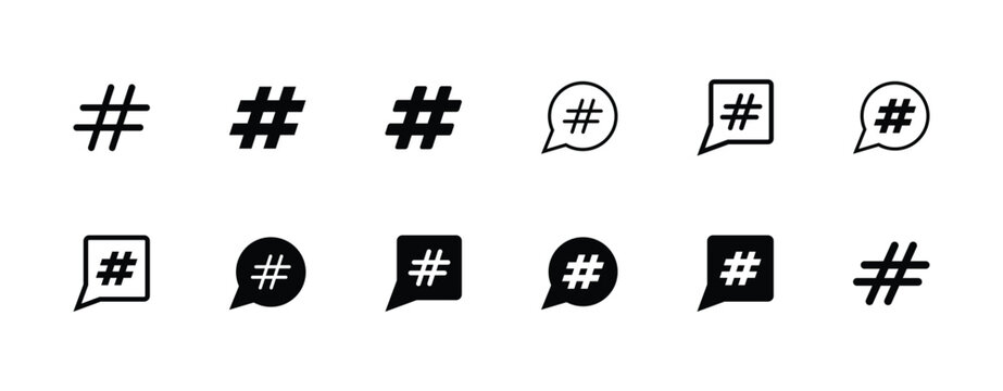 Set of hashtag icon symbol on white background