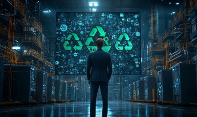 Man views recycling data center