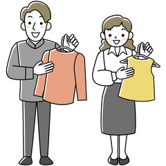 洋服を勧める女性店員と男性店員