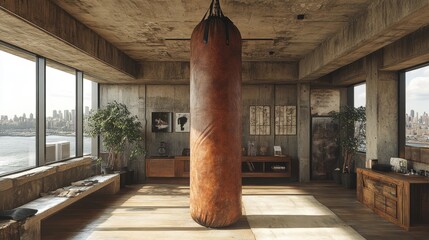 an alternative punching bag suspended from the ceilin