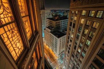 Night View of Cityscape from High-Rise Building