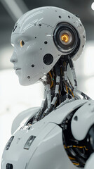 Fototapeta premium AI-controlled robots in advanced manufacturing settings, automating welding, assembling, and packaging processes with high precision and efficiency.