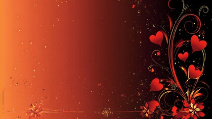 Red Hearts Flourish On Dark Background With Sparkles