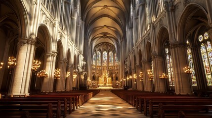 Fototapeta premium Grand church interior, serene light