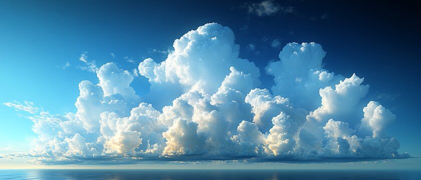 Ocean cloudscape Massive cumulus clouds over calm sea, sunset