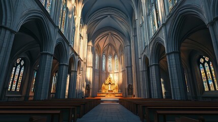 Fototapeta premium Sunlit Gothic Cathedral Interior